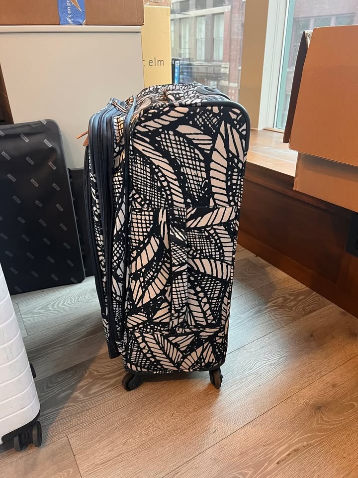 Large blue & white tropical checked luggage/suitcase - photo 4