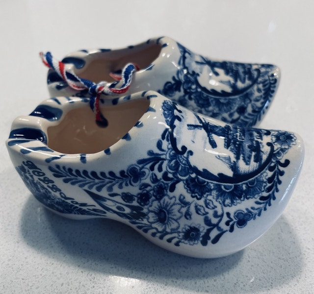 Handmade Delft Blue Windmill Ceramic Clogs