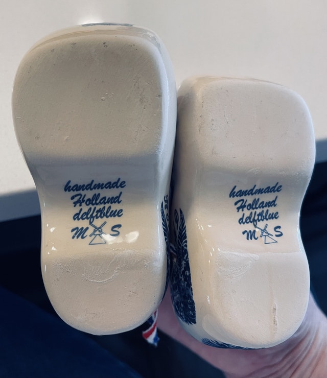 Handmade Delft Blue Windmill Ceramic Clogs - photo 2