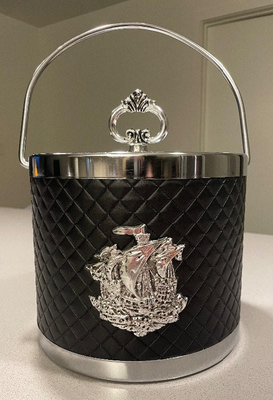 Vintage Black Quilted Look Ice Bucket / Chiller