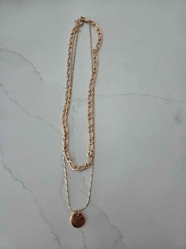 Layered Gold Tone Chain Necklace with Coin Pendant - photo 2