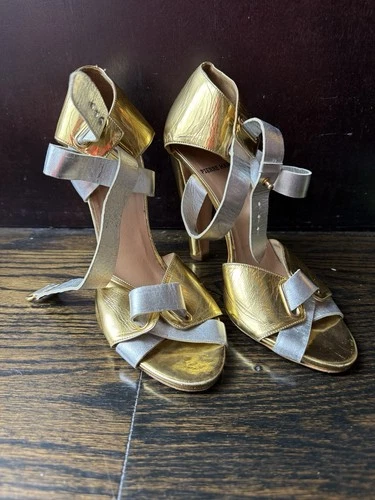 Vintage Gold & Silver Leather Pierre Hardy Peep Toe Pumps