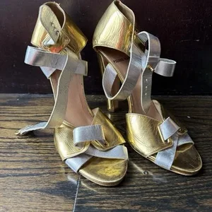 Vintage Gold & Silver Leather Pierre Hardy Peep Toe Pumps