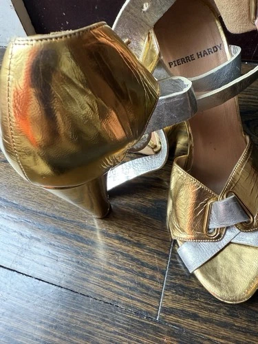 Vintage Gold & Silver Leather Pierre Hardy Peep Toe Pumps - photo 2