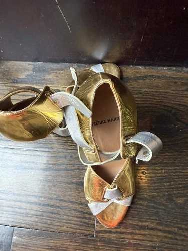 Vintage Gold & Silver Leather Pierre Hardy Peep Toe Pumps - photo 5