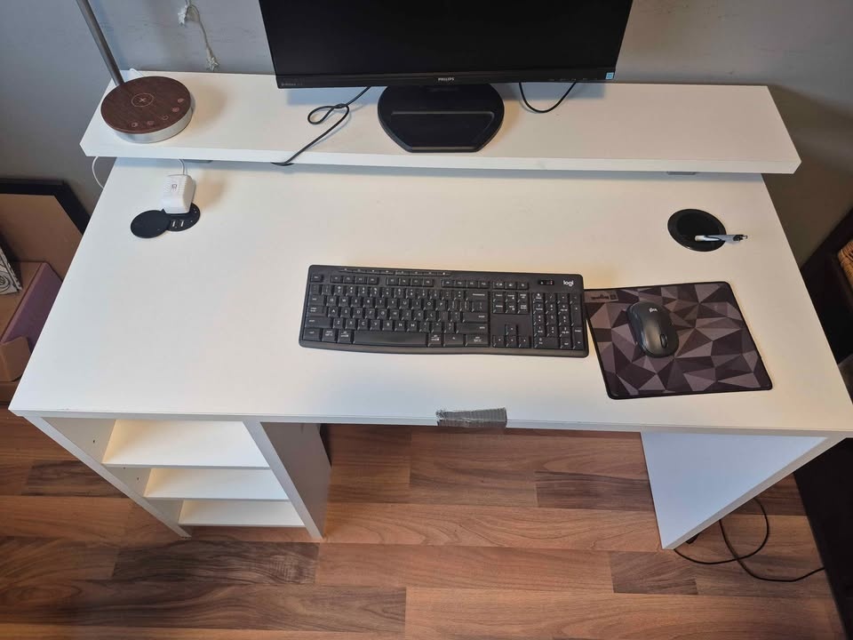 White Desk w/ Monitor Riser & Shelves - photo 2