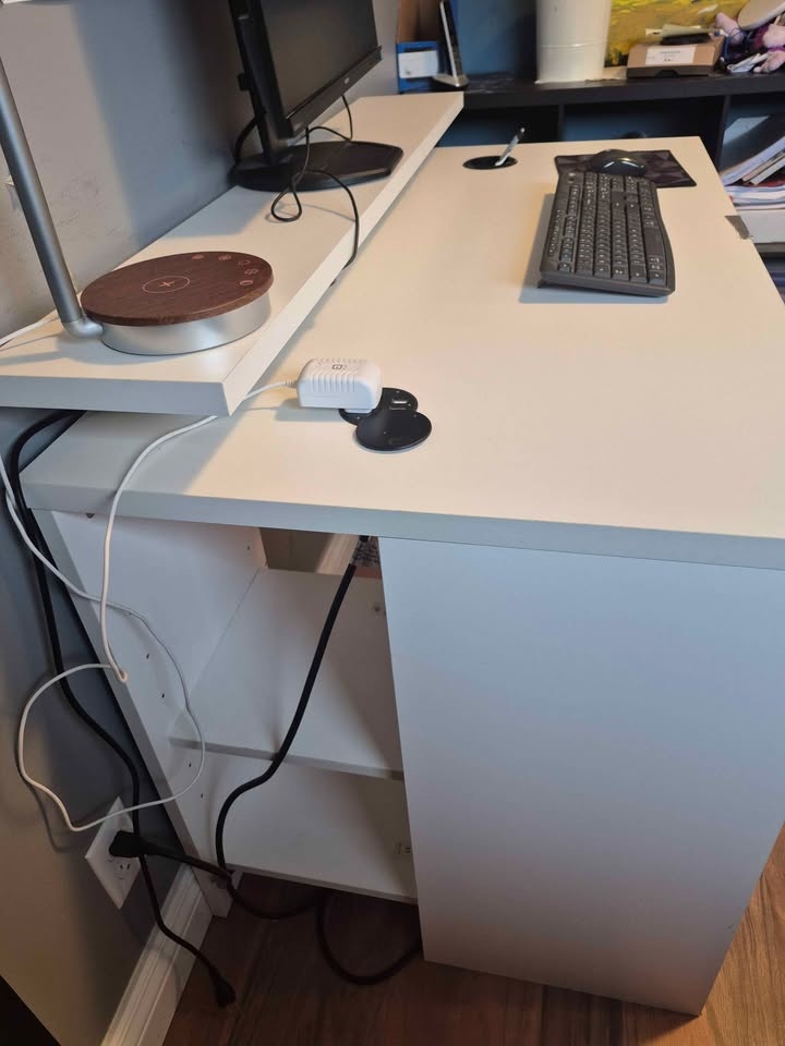 White Desk w/ Monitor Riser & Shelves - photo 3