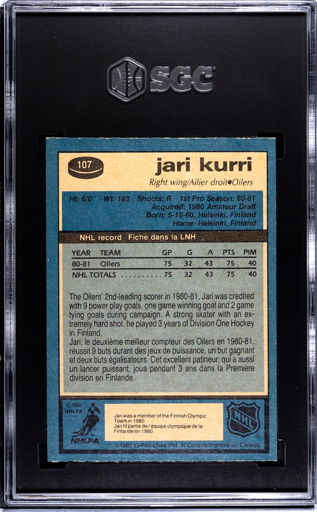 1981-82 O-PEE-CHEE Jari Kurri RC #107 SGC 7.5 - photo 2