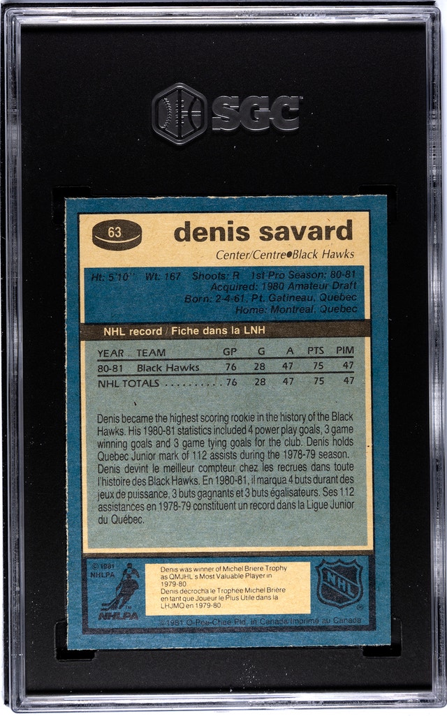 1981-82 O-PEE-CHEE OPC - Denis Savard (R) - #63 - SGC 7.5 - photo 2
