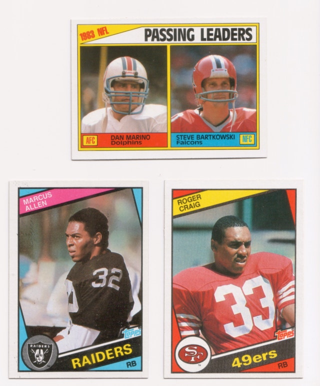 1984 TOPPS NFL - 3 CARD LOT DAN MARINO ROGER CRAIG RC ALLEN