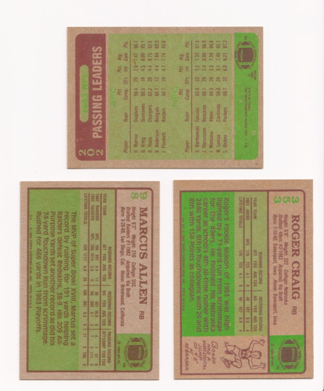 1984 TOPPS NFL - 3 CARD LOT DAN MARINO ROGER CRAIG RC ALLEN - photo 2