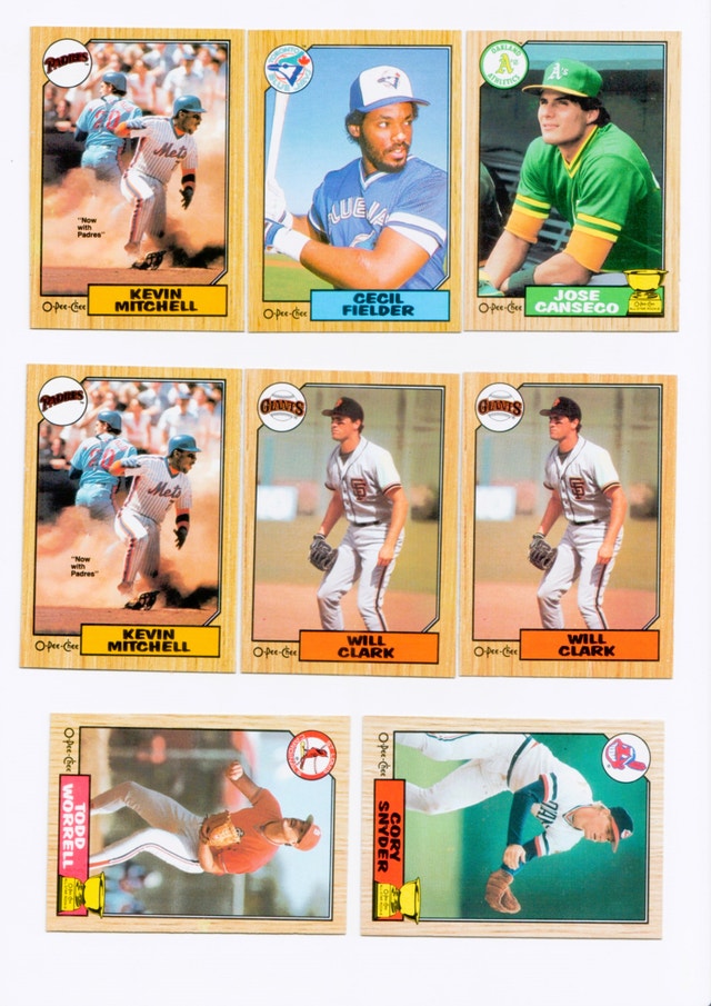 1987 OPC ROOKIES 8 CARD LOT - CECIL FIELDER JOSE CANSECO