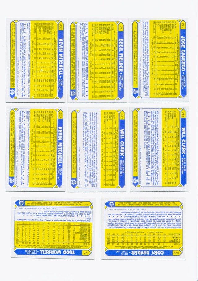 1987 OPC ROOKIES 8 CARD LOT - CECIL FIELDER JOSE CANSECO - photo 2