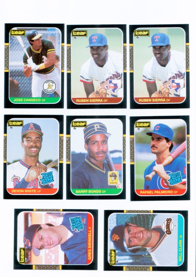 1987 LEAF ROOKIES - 8 CARD LOT - BONDS CANSECO WHITE