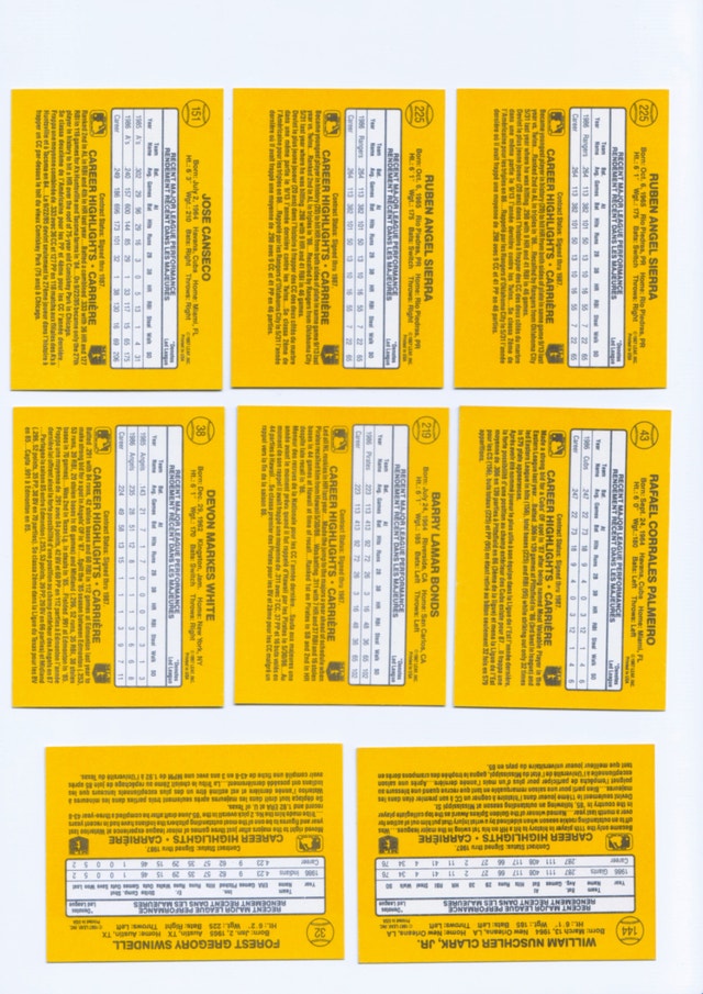 1987 LEAF ROOKIES - 8 CARD LOT - BONDS CANSECO WHITE - photo 2