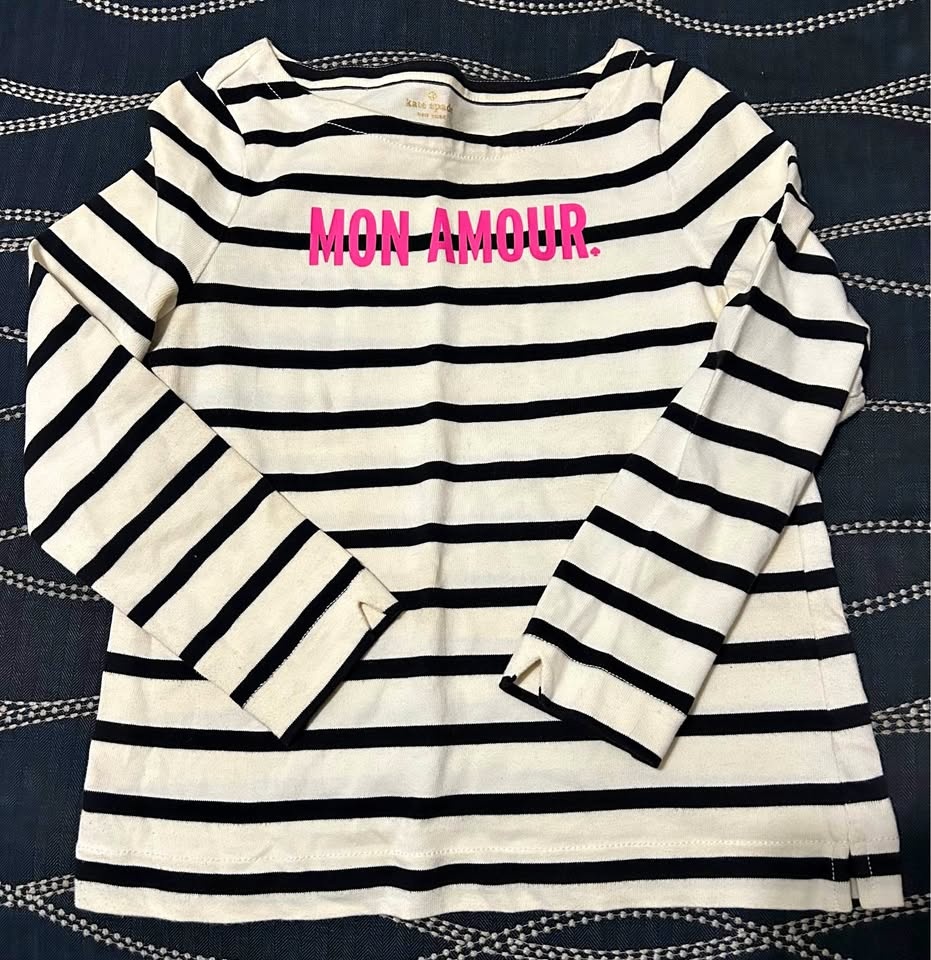 Kate Spade NEW 100% Cotton Striped "Mon Amour" Top - SZ L