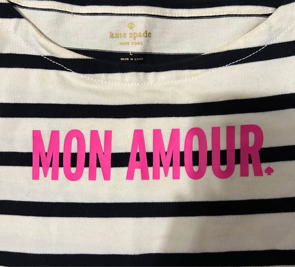 Kate Spade NEW 100% Cotton Striped "Mon Amour" Top - SZ L - photo 2