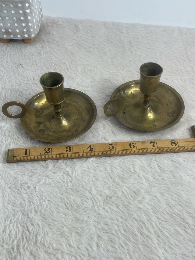 Vintage Brass Chamberstick Candle Holders w/ Finger Holders - photo 2