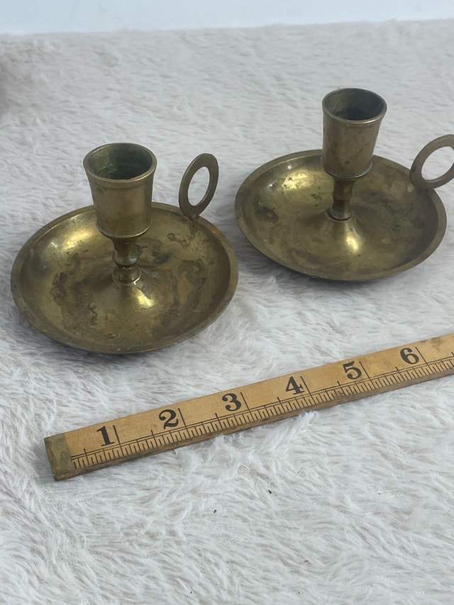 Vintage Brass Chamberstick Candle Holders w/ Finger Holders - photo 5