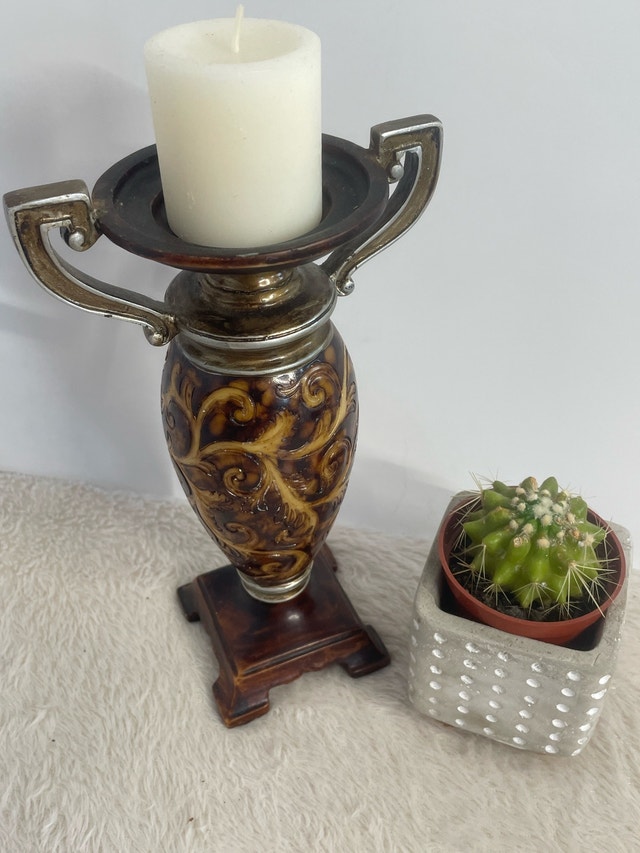 Vintage Ornate Resin Candle Holder 9”