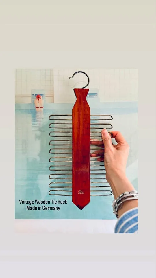 Vintage Wood Tie Rack Made in West Germany MCM Retro thumbnail