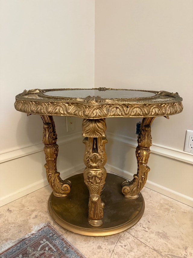 Decorative Side Table - Black Marble Glass Top
