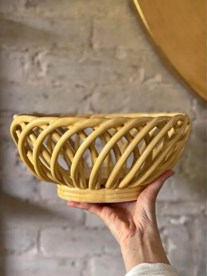 Modern Farmhouse Cream Woven Weave Bread Basket Fruit Bowl thumbnail