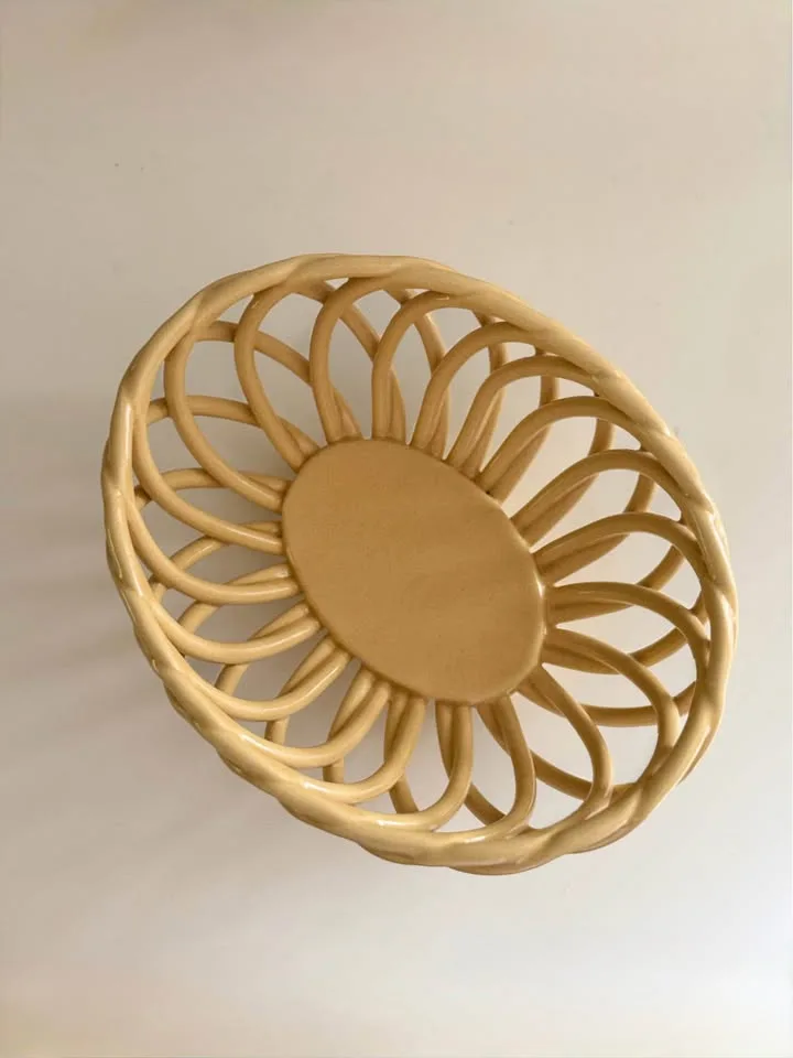 Modern Farmhouse Cream Woven Weave Bread Basket Fruit Bowl image indicator(3)