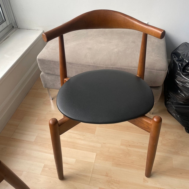 2 Dining Accent Chairs. MCM Wooden w/ Black Faux Leather Seat - photo 5