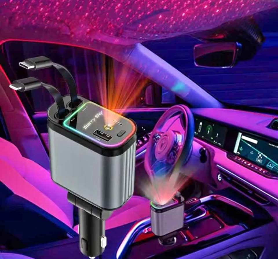 4-in-1 Car Charger with Starry Sky Light