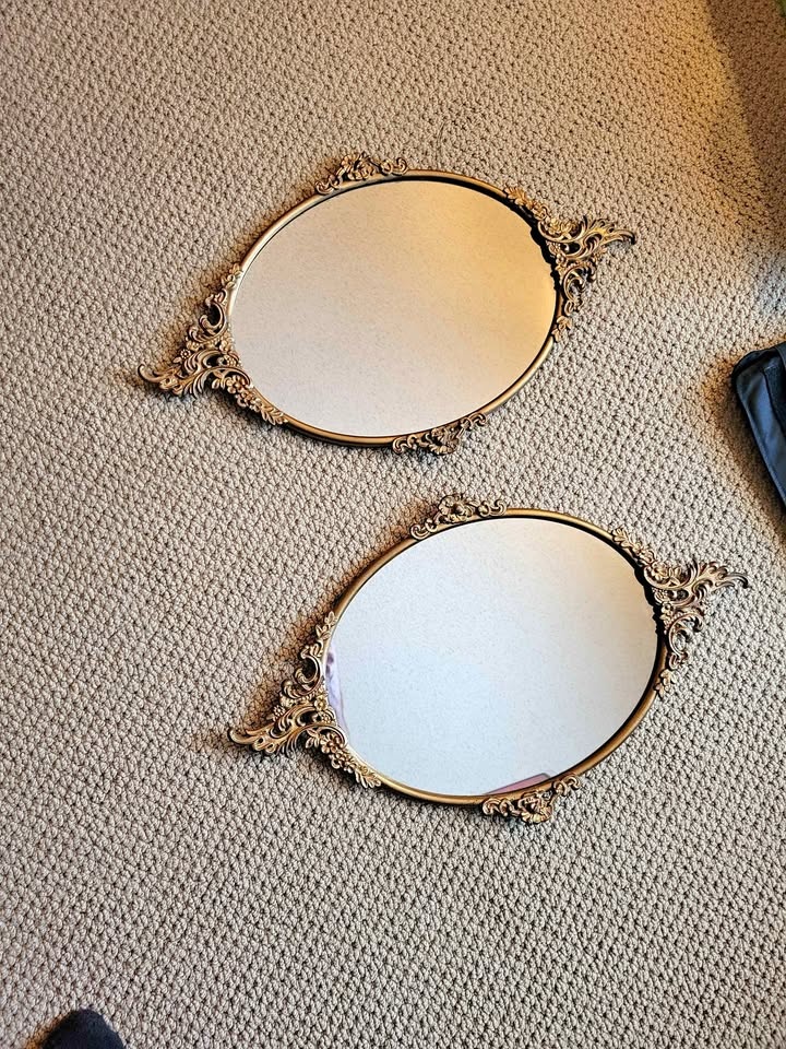 Antique Brass Oval Mirrors (Pair)