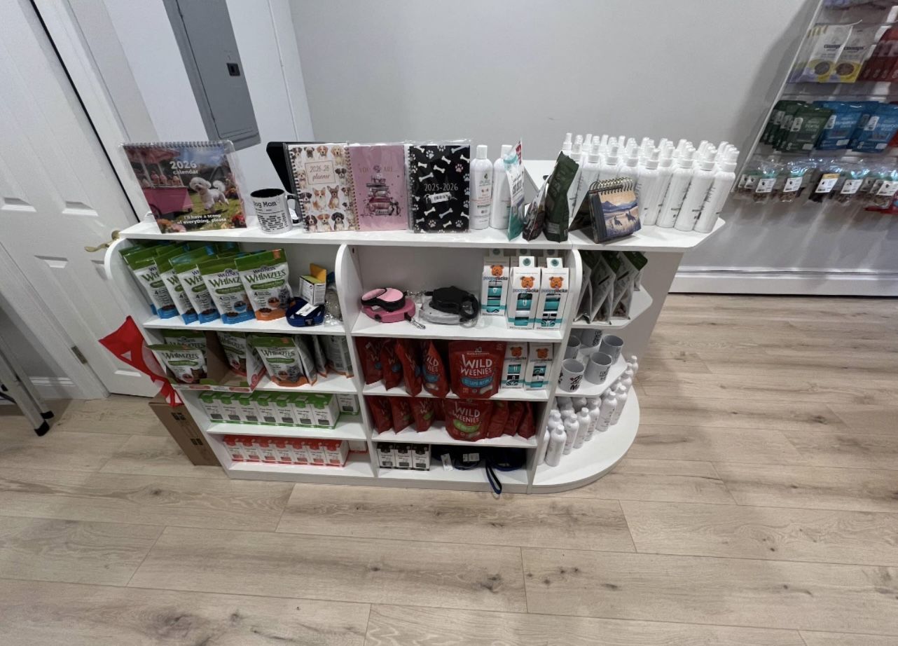 Modern Reception Cashier Desk With Open Shelving