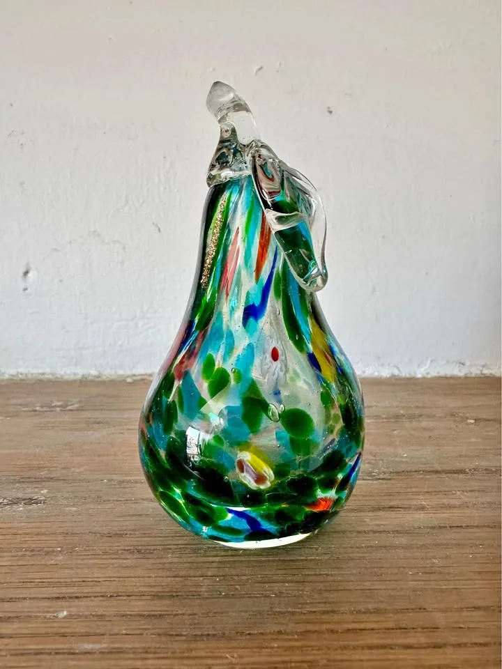 Murano Hand Blown Glass Pear Paperweight Decor thumbnail