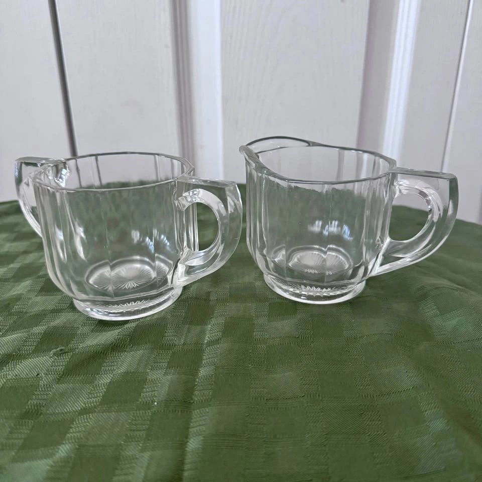 Depression era pressed glass cream and sugar