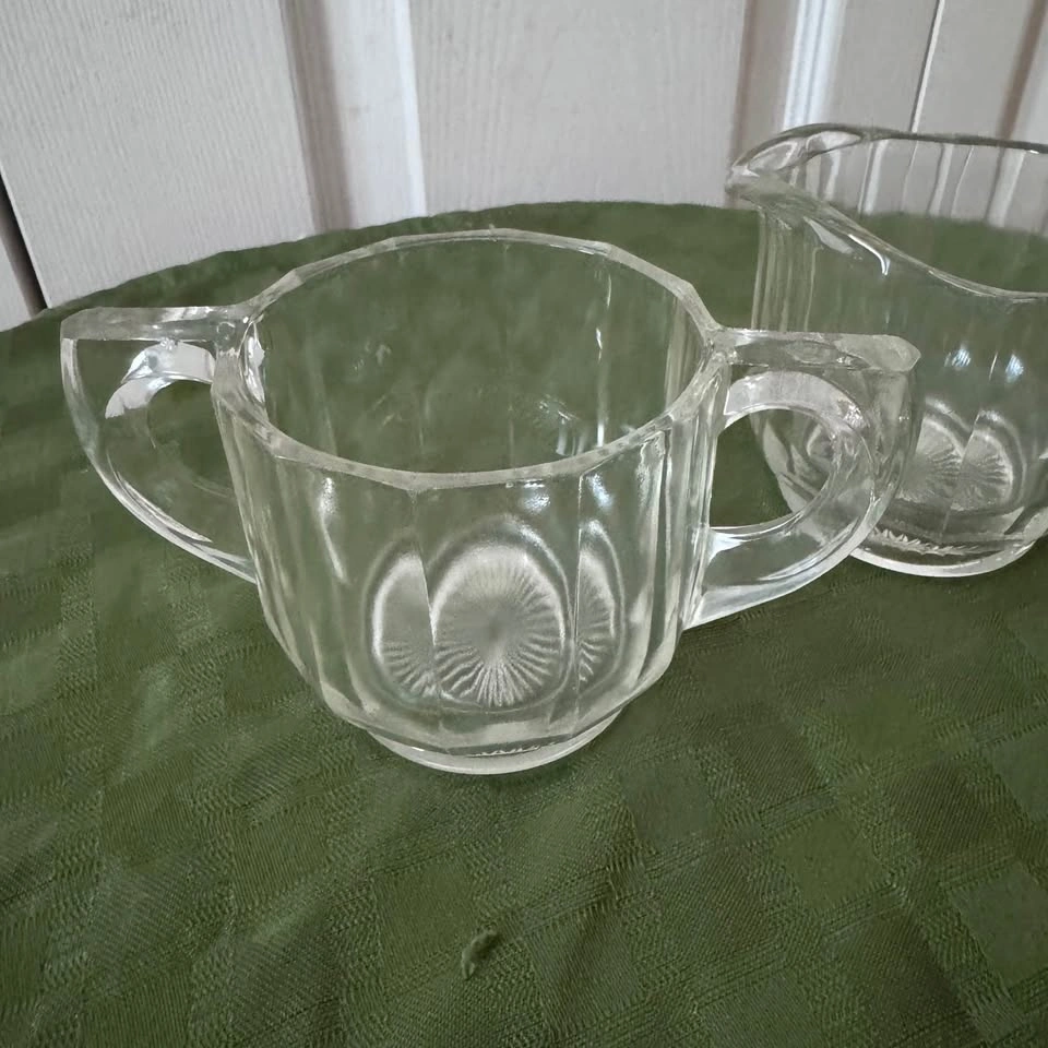 Depression era pressed glass cream and sugar - photo 3