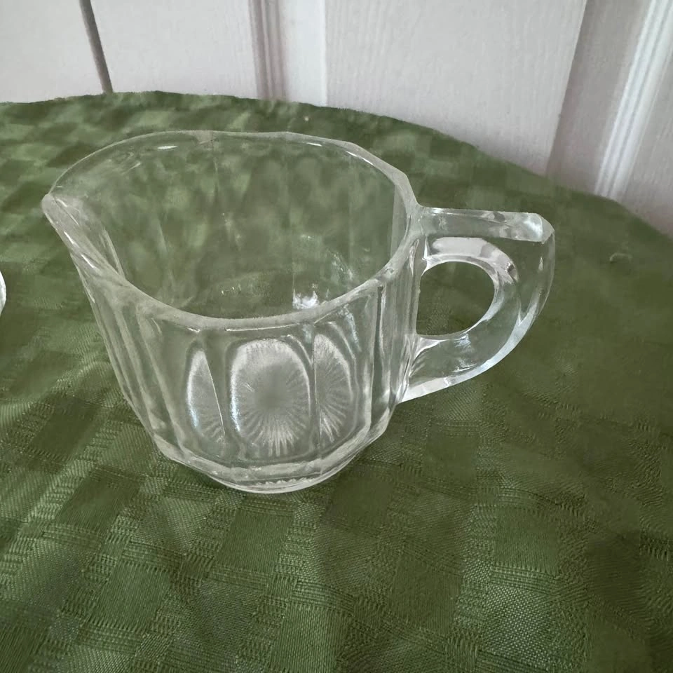 Depression era pressed glass cream and sugar - photo 4