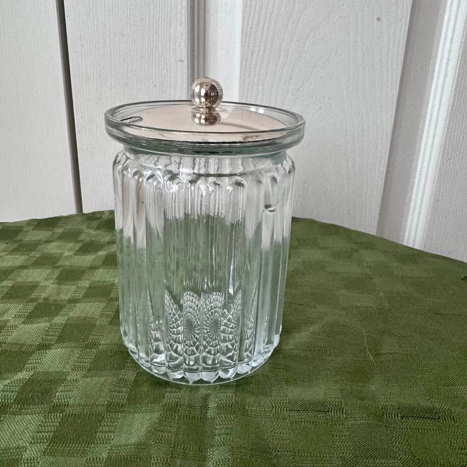 Depression Glass Jar with Chrome Lid