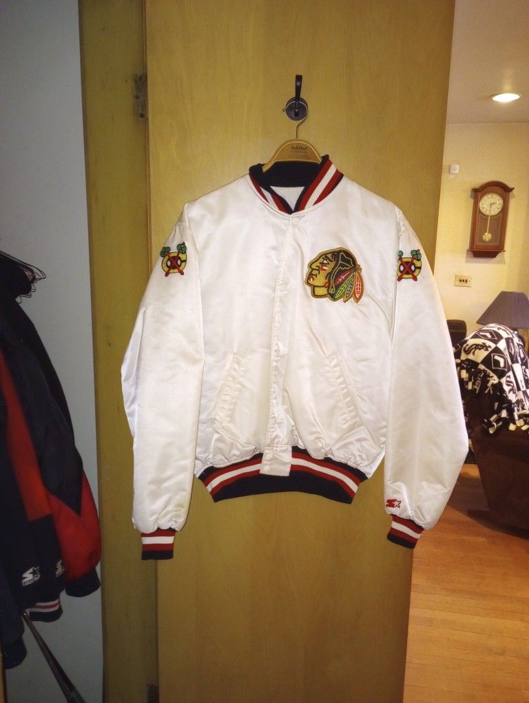 Chicago Blackhawks White Satin Starter Jacket XL