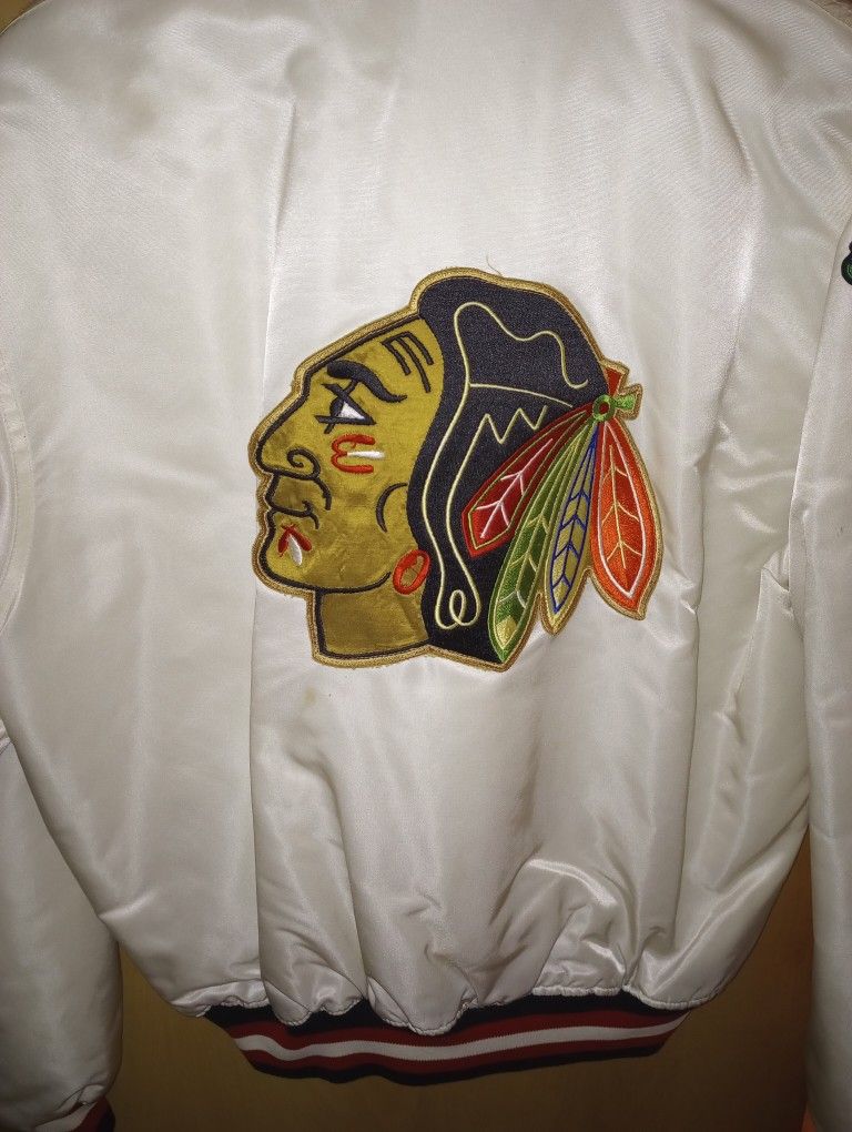 Chicago Blackhawks White Satin Starter Jacket XL - photo 2