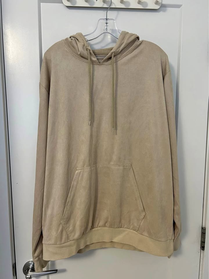 Men's Velvet Pull-Over Hoodie Sweater (Beige)