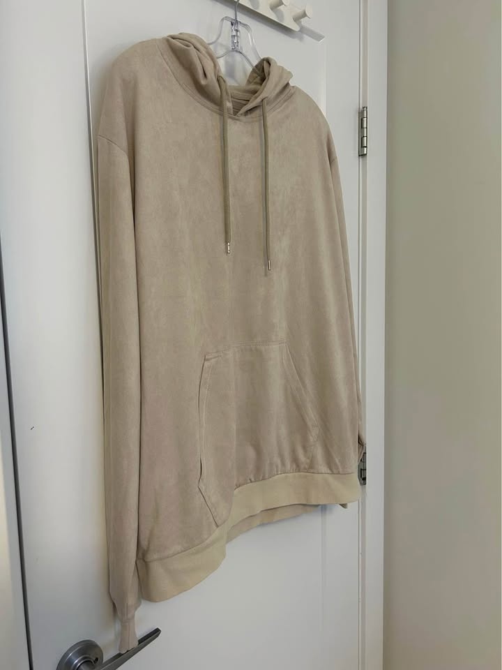 Men's Velvet Pull-Over Hoodie Sweater (Beige) - photo 2