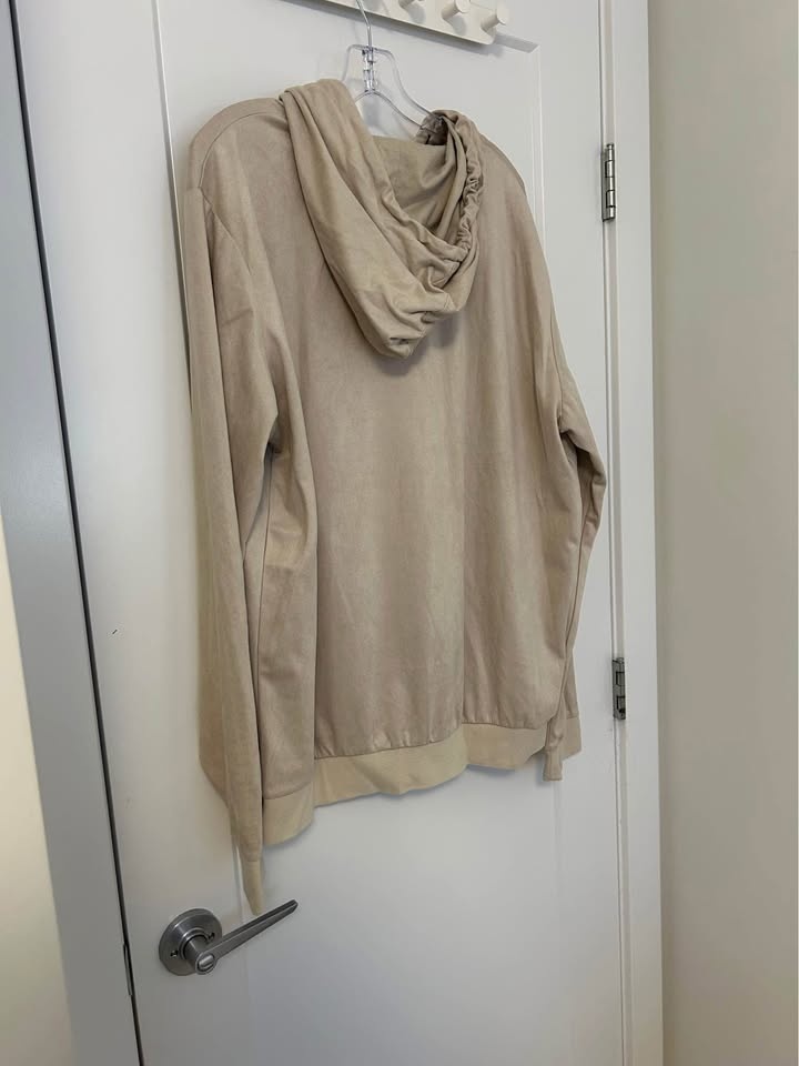 Men's Velvet Pull-Over Hoodie Sweater (Beige) - photo 5