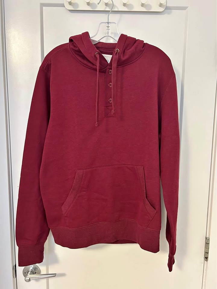 MENS BUTTONED PULL-OVER HOODIE SWEATER (RED)