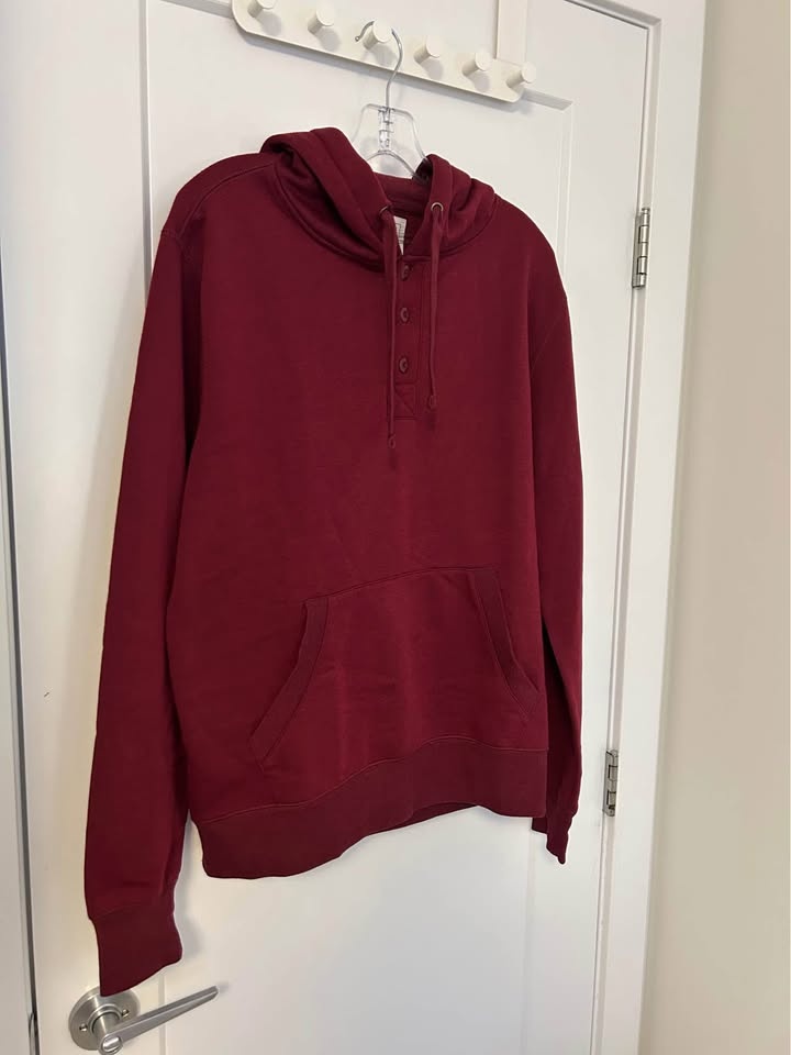 MENS BUTTONED PULL-OVER HOODIE SWEATER (RED) - photo 2