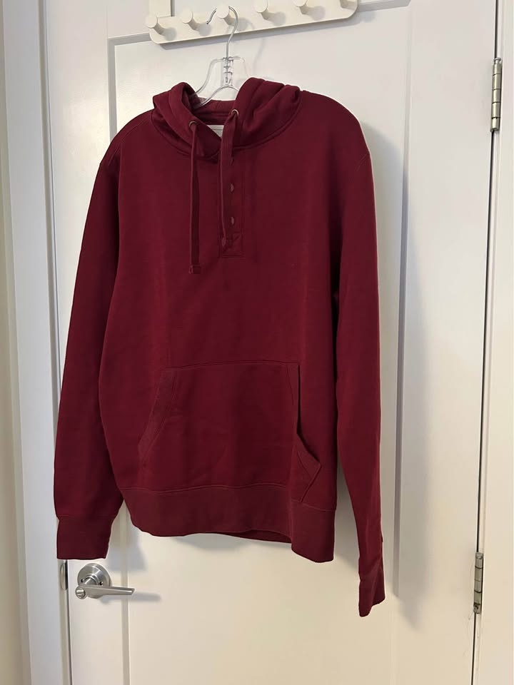 MENS BUTTONED PULL-OVER HOODIE SWEATER (RED) - photo 3