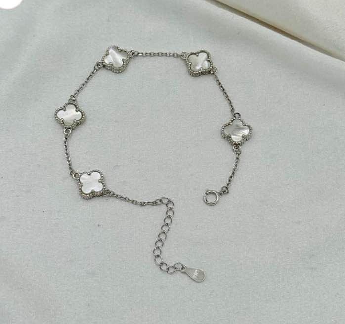 925 Silver Clover Bracelet 5pcs White MOP