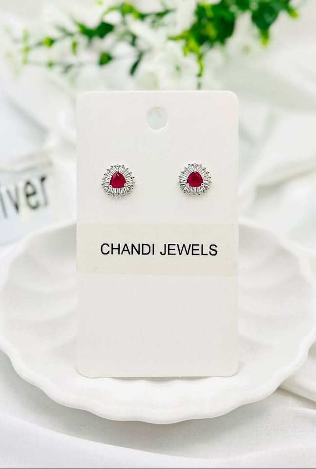 Womens 925 Silver Studs with Red Ruby