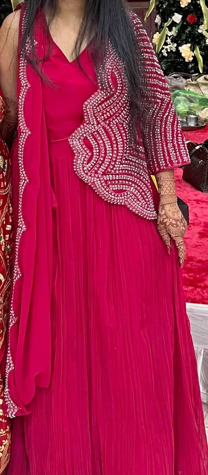 Elegant Red Party & Wedding Wear Indo-Western Red Lehenga Gown