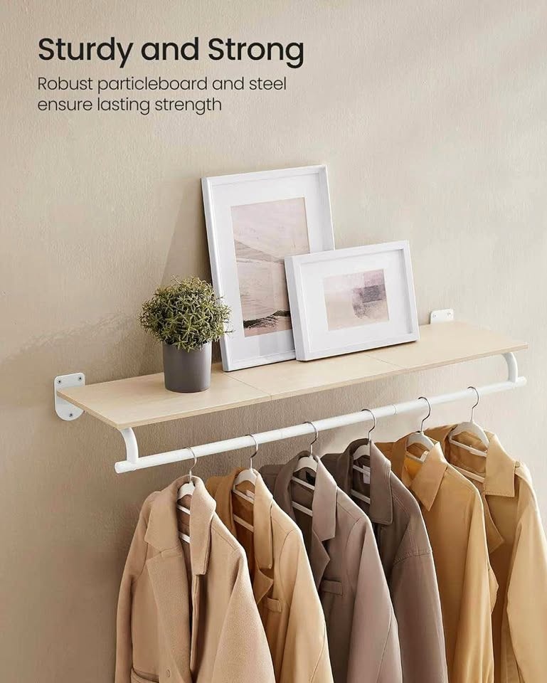Wall Mounted Clothes Rack with Shelf | Modern Minimalist Design