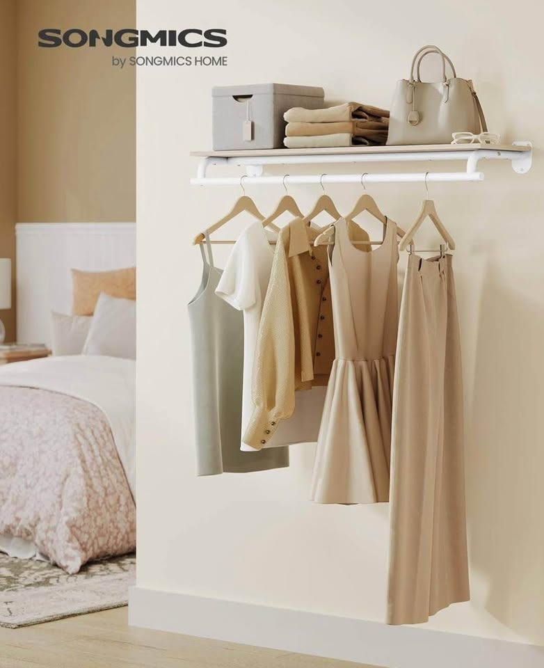 Wall Mounted Clothes Rack with Shelf | Modern Minimalist Design - photo 2